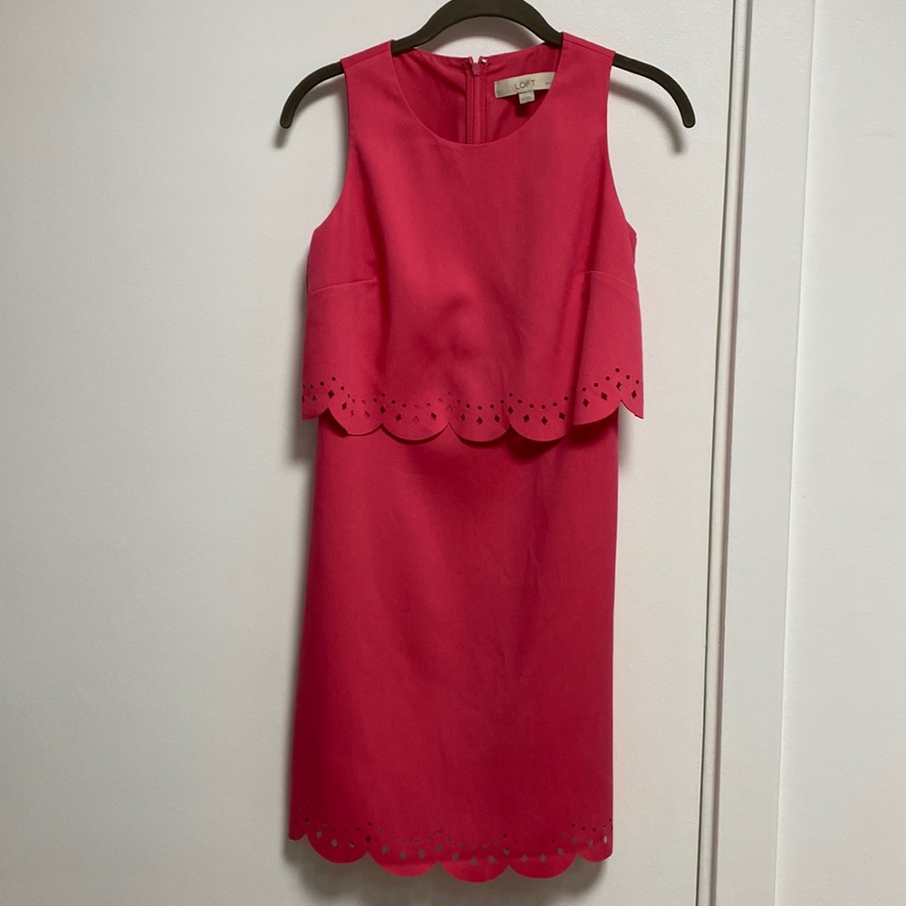 LOFT coral pink overlay dress, Sz 00P